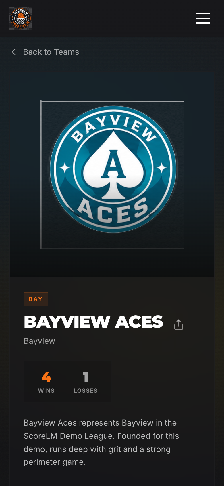 Team page on a phone